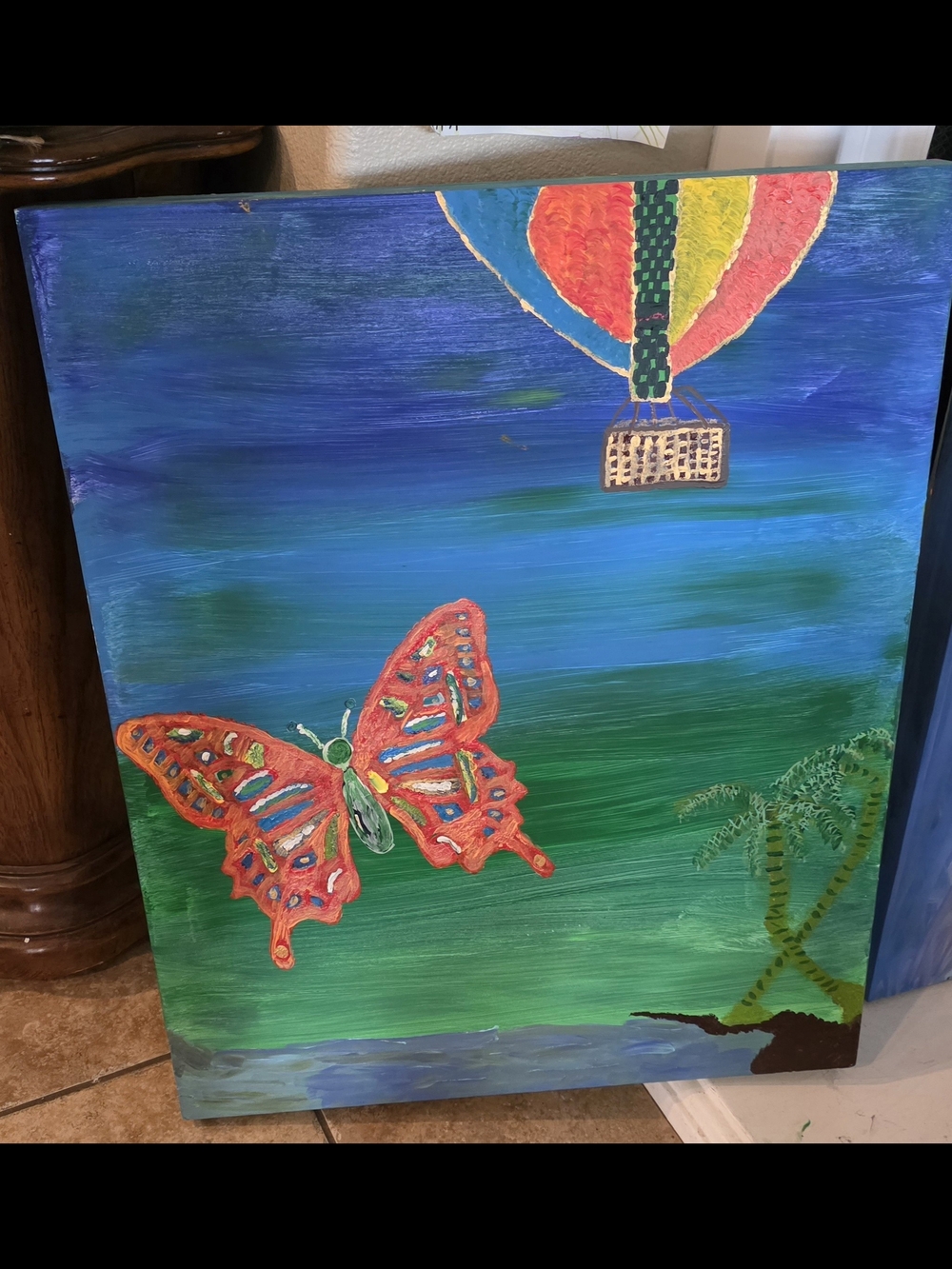 Vibrant Red Butterfly Canvas Wall Art with Tropical Accents